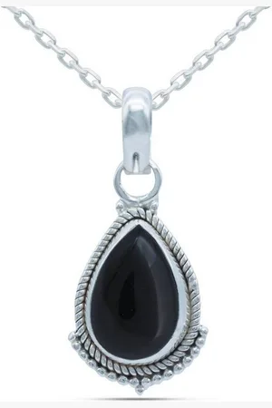mantraroma Kette mit Anhänger JARI aus 925 Silber mit Onyx (Kettenanhänger uns Kette), 925 Sterling Silber Ketten mit Kettenanhänger für Damen - Verkäufer: