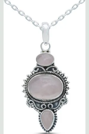 mantraroma Kette mit Anhänger BURUNG aus 925 Silber mit Rosenquarz (Kettenanhänger uns Kette), 925 Sterling Silber Ketten mit Kettenanhänger für Damen - Verkäufer: