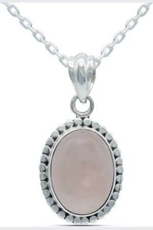 mantraroma Kette mit Anhänger PUNTI aus 925 Silber mit Rosenquarz (Kettenanhänger uns Kette), 925 Sterling Silber Ketten mit Kettenanhänger für Damen - Verkäufer:
