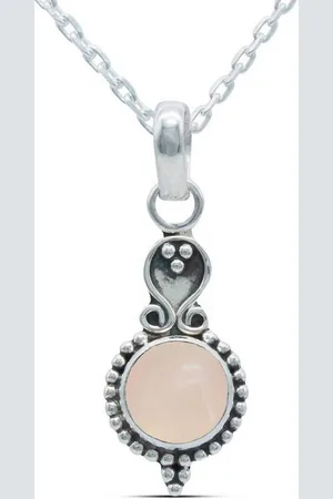 mantraroma Kette mit Anhänger GAJAH aus 925 Silber mit Rosenquarz (Kettenanhänger uns Kette), 925 Sterling Silber Ketten mit Kettenanhänger für Damen - Verkäufer: