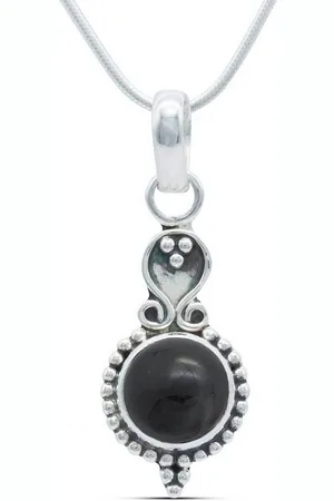 mantraroma Kette mit Anhänger GAJAH aus 925 Silber mit Onyx (Kettenanhänger uns Kette), 925 Sterling Silber Ketten mit Kettenanhänger für Damen - Verkäufer: