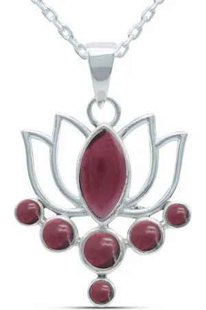 mantraroma Kette mit Anhänger LOTUS aus 925 Silber mit Granat (Kettenanhänger uns Kette), 925 Sterling Silber Ketten mit Kettenanhänger für Damen - Verkäufer: