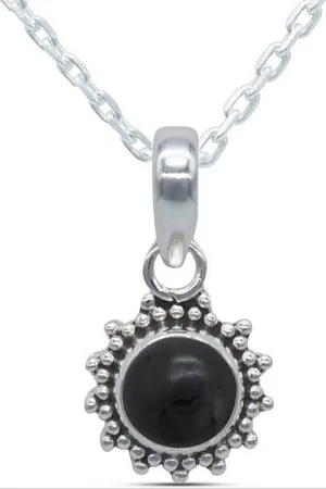 mantraroma Kette mit Anhänger BUWAN rund aus 925 Silber mit Onyx (Kettenanhänger uns Kette), 925 Sterling Silber Ketten mit Kettenanhänger für Damen - Verkäufer: