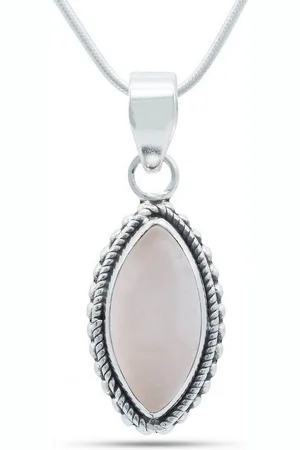 mantraroma Kette mit Anhänger ANGALI aus 925 Silber mit Rosenquarz (Kettenanhänger uns Kette), 925 Sterling Silber Ketten mit Kettenanhänger für Damen - Verkäufer: