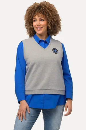 Ulla Popken Sweatshirt Sweat-Pullunder College-Patch V-Ausschnitt - Verkäufer: Popken Fashion Group
