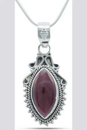 mantraroma Kette mit Anhänger ANULA aus 925 Silber mit Granat (Kettenanhänger uns Kette), 925 Sterling Silber Ketten mit Kettenanhänger für Damen - Verkäufer: