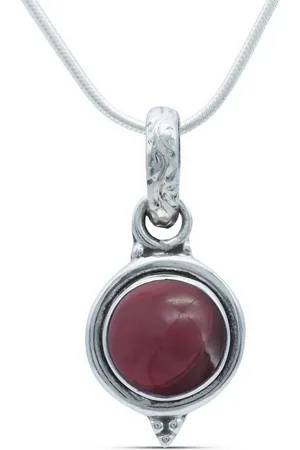 mantraroma Kette mit Anhänger PIARA aus 925 Silber mit Granat (Kettenanhänger uns Kette), 925 Sterling Silber Ketten mit Kettenanhänger für Damen - Verkäufer: