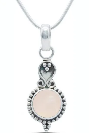 mantraroma Kette mit Anhänger GAJAH aus 925 Silber mit Rosenquarz (Kettenanhänger uns Kette), 925 Sterling Silber Ketten mit Kettenanhänger für Damen - Verkäufer: