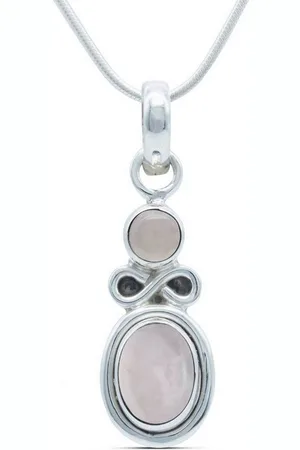 mantraroma Kette mit Anhänger IGIRI aus 925 Silber mit Rosenquarz (Kettenanhänger uns Kette), 925 Sterling Silber Ketten mit Kettenanhänger für Damen - Verkäufer: