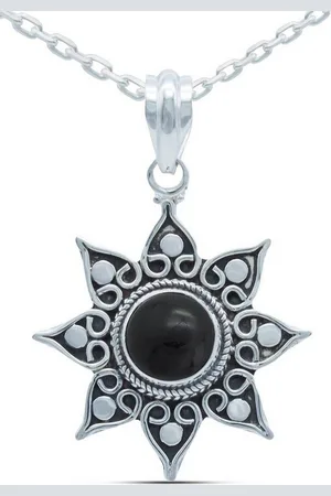 mantraroma Kette mit Anhänger SUNA aus 925 Silber mit Onyx (Kettenanhänger uns Kette), 925 Sterling Silber Ketten mit Kettenanhänger für Damen - Verkäufer: