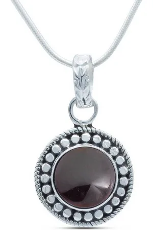 mantraroma Kette mit Anhänger KUMAWAY groß aus 925 Silber mit Granat (Kettenanhänger uns Kette), 925 Sterling Silber Ketten mit Kettenanhänger für Damen - Verkäufer:
