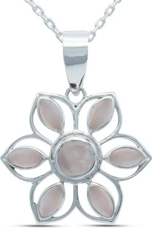 mantraroma Kette mit Anhänger MONGIRI aus 925 Silber mit Rosenquarz (Kettenanhänger uns Kette), 925 Sterling Silber Ketten mit Kettenanhänger für Damen - Verkäufer: