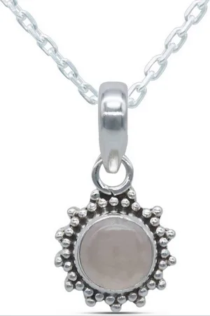mantraroma Kette mit Anhänger BUWAN rund aus 925 Silber mit Rosenquarz (Kettenanhänger uns Kette), 925 Sterling Silber Ketten mit Kettenanhänger für Damen - Verkäufer: