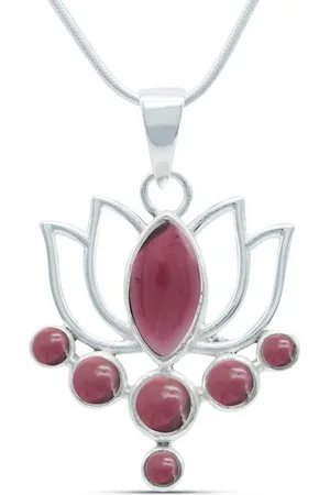 mantraroma Kette mit Anhänger LOTUS aus 925 Silber mit Granat (Kettenanhänger uns Kette), 925 Sterling Silber Ketten mit Kettenanhänger für Damen - Verkäufer: