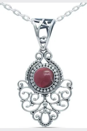mantraroma Kette mit Anhänger DALIRI aus 925 Silber mit Granat (Kettenanhänger uns Kette), 925 Sterling Silber Ketten mit Kettenanhänger für Damen - Verkäufer:
