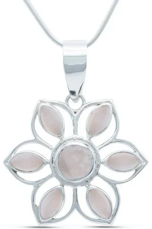 mantraroma Kette mit Anhänger MONGIRI aus 925 Silber mit Rosenquarz (Kettenanhänger uns Kette), 925 Sterling Silber Ketten mit Kettenanhänger für Damen - Verkäufer: