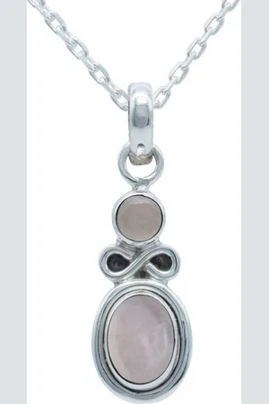 mantraroma Kette mit Anhänger IGIRI aus 925 Silber mit Rosenquarz (Kettenanhänger uns Kette), 925 Sterling Silber Ketten mit Kettenanhänger für Damen - Verkäufer:
