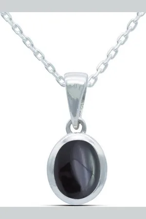 mantraroma Kette mit Anhänger MIALE oval aus 925 Silber mit Onyx (Kettenanhänger uns Kette), 925 Sterling Silber Ketten mit Kettenanhänger für Damen - Verkäufer:
