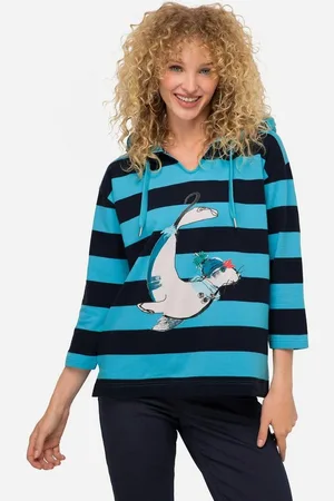 Laurasøn Sweatshirt Hoodie Ringel Robben-Print Kapuze 3/4-Ärmel - Verkäufer: Popken Fashion Group