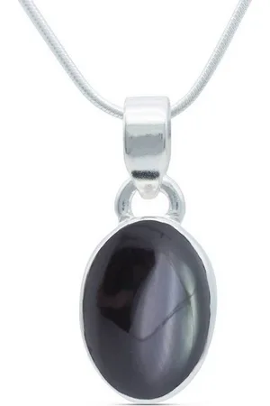 mantraroma Kette mit Anhänger SAMA oval aus 925 Silber mit Onyx (Kettenanhänger uns Kette), 925 Sterling Silber Ketten mit Kettenanhänger für Damen - Verkäufer: