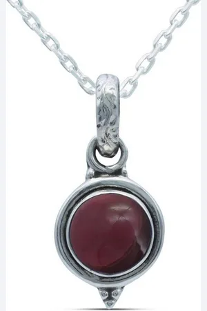 mantraroma Kette mit Anhänger PIARA aus 925 Silber mit Granat (Kettenanhänger uns Kette), 925 Sterling Silber Ketten mit Kettenanhänger für Damen - Verkäufer: