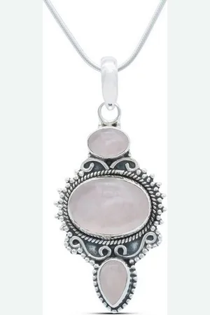mantraroma Kette mit Anhänger BURUNG aus 925 Silber mit Rosenquarz (Kettenanhänger uns Kette), 925 Sterling Silber Ketten mit Kettenanhänger für Damen - Verkäufer: