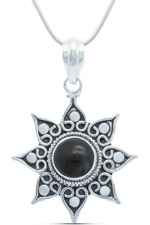 mantraroma Kette mit Anhänger SUNA aus 925 Silber mit Onyx (Kettenanhänger uns Kette), 925 Sterling Silber Ketten mit Kettenanhänger für Damen - Verkäufer: