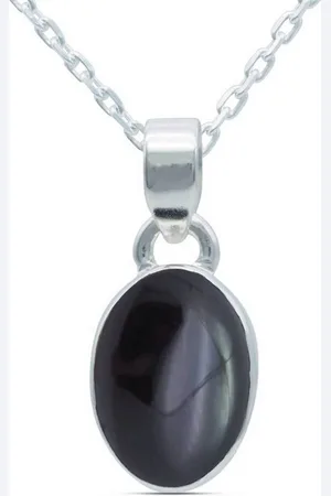 mantraroma Kette mit Anhänger SAMA oval aus 925 Silber mit Onyx (Kettenanhänger uns Kette), 925 Sterling Silber Ketten mit Kettenanhänger für Damen - Verkäufer: