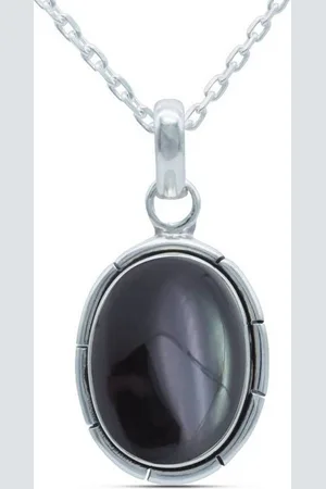 mantraroma Kette mit Anhänger DAMIRA aus 925 Silber mit Onyx (Kettenanhänger uns Kette), 925 Sterling Silber Ketten mit Kettenanhänger für Damen - Verkäufer: