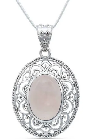 mantraroma Kette mit Anhänger MIUNI aus 925 Silber mit Rosenquarz (Kettenanhänger uns Kette), 925 Sterling Silber Ketten mit Kettenanhänger für Damen - Verkäufer: