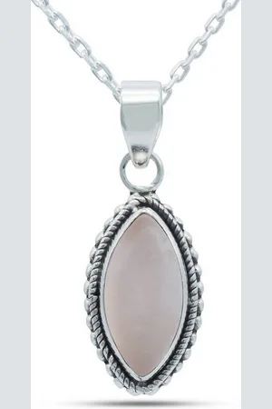 mantraroma Kette mit Anhänger ANGALI aus 925 Silber mit Rosenquarz (Kettenanhänger uns Kette), 925 Sterling Silber Ketten mit Kettenanhänger für Damen - Verkäufer: