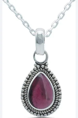 mantraroma Kette mit Anhänger NILA Tropfen aus 925 Silber mit Granat (Kettenanhänger uns Kette), 925 Sterling Silber Ketten mit Kettenanhänger für Damen - Verkäufer: