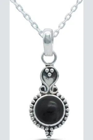 mantraroma Kette mit Anhänger GAJAH aus 925 Silber mit Onyx (Kettenanhänger uns Kette), 925 Sterling Silber Ketten mit Kettenanhänger für Damen - Verkäufer: