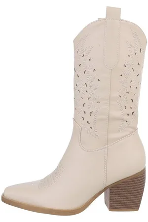 Ital-Design Damen Cowboyboots Western Westernstiefel (84160559) Blockabsatz Western- & Bikerstiefel in Beige - Verkäufer: