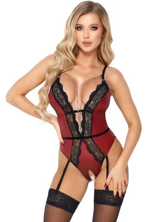 Abierta Fina Stringbody Ouvert Body Wetlook mit Kette im Schritt - rot, schwarz (1-tlg) mit offenem Schritt - Verkäufer: Sandritas