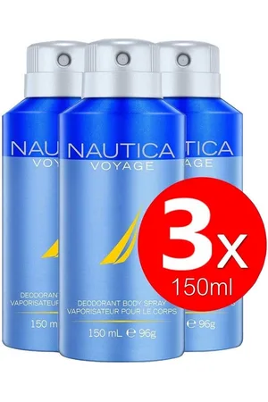 Nautica Deo-Spray Voyage Deo Spray Set 150ml Bodyspray Beauty Deodorant 150ml -, Deospray Schutz vor Körpergerüche und Achselnässe Deo-Spray kühle frische Antitranspirant Schutz für Achseln Herren Männer, 3-tlg., 24 Stunden Schutz aromatisch frisch