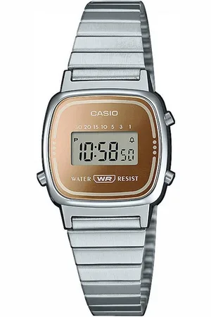 Casio Chronograph LA670WES-4AEF, Quarzuhr, Armbanduhr, Damenuhr, Digitaluhr, Edelstahlarmband, Datum