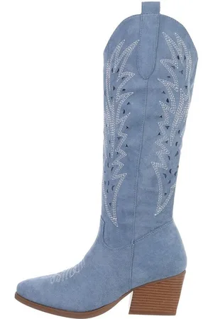 Ital-Design Damen Cowboyboots Western Westernstiefel (83592580) Blockabsatz Western- & Bikerstiefel in Hellblau - Verkäufer: