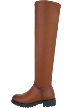 Ital-Design Damen Freizeit Plateaustiefel (82291895) Blockabsatz Overknees in Camel - Verkäufer: