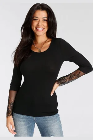 melrose Langarmshirt taillierte Passform, aus Jersey und Spitze