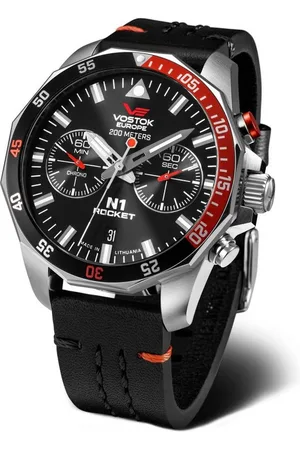 Vostok Chronograph Rocket N1 – Herrenuhr, 46 mm Gehäuse, schwarzes Lederarmband, 225A707-L, sportlich-elegantes Design - Verkäufer: Jäckle Uhrenhandel e.K.