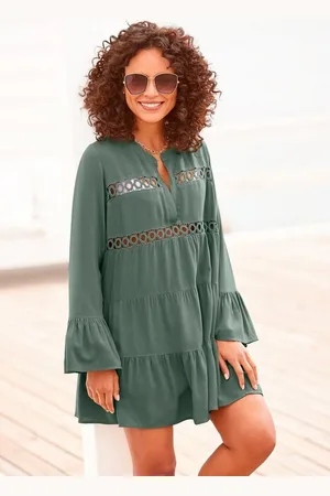 Lascana Longbluse mit Spitzeneinsätzen, Tunika, Blusenkleid, Strandmode