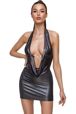 Cottelli Collection Minikleid Kleid mit tiefem Ausschnitt - (1-tlg) schillernder Silberglanz - Verkäufer: Sandritas
