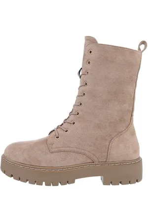 Ital-Design Damen Schnürschuhe Freizeit Schnürstiefelette (84338324) Blockabsatz Plateaustiefeletten in Hellbraun - Verkäufer: