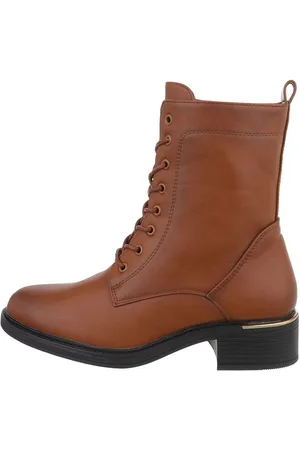 Ital-Design Damen Schnürschuhe Freizeit Schnürstiefelette (84338342) Blockabsatz Schnürstiefeletten in Camel - Verkäufer: