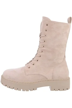 Ital-Design Damen Schnürschuhe Freizeit Schnürstiefelette (84338336) Blockabsatz Plateaustiefeletten in Beige - Verkäufer: