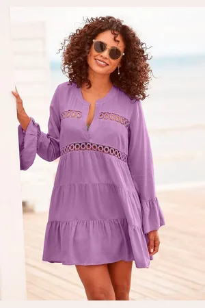 Lascana Longbluse mit Spitzeneinsätzen, Tunika, Blusenkleid, Strandmode