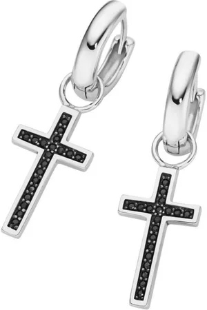 Giorgio Martello Paar Creolen Behang Kreuz, weiße Zirkonia oder schwarze Spinelle, Silber 925