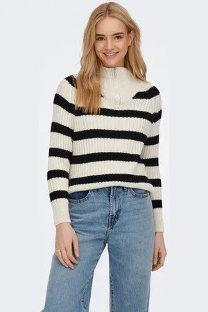 ONLY Stehkragenpullover ONLLEISE FREYA LS ZIP HIGH NECK KNT NOOS mit Streifenmuster