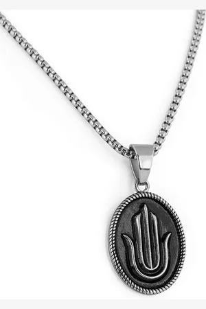 Akitsune Edelstahlkette Hamsa Anhänger / Halskette Silber 70 cm - Verkäufer: Blackskies